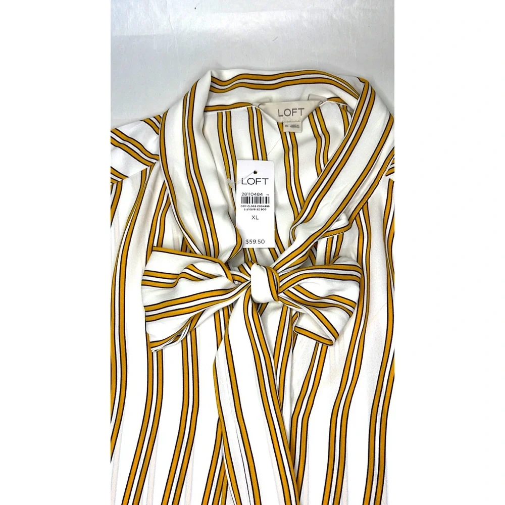 NEW LOFT Striped Bow Neck Blouse (Size: L-1X) NWT - Picture 3 of 7